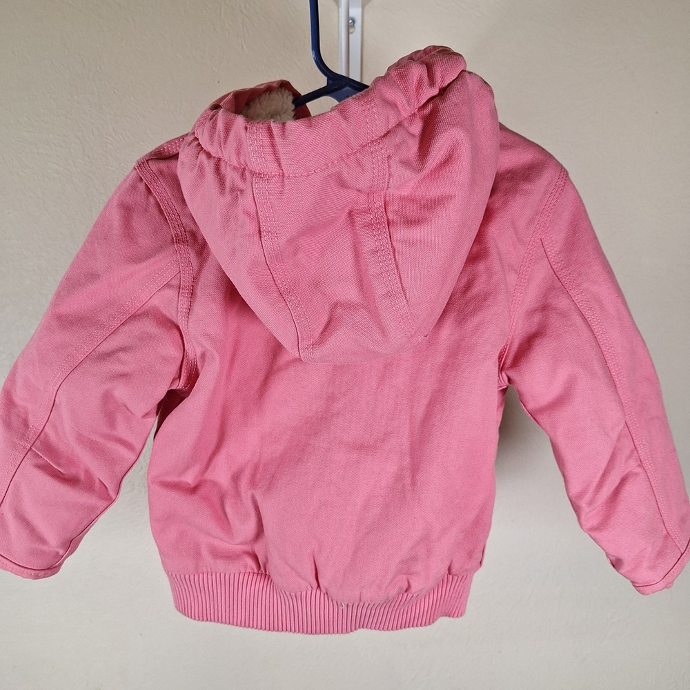 Carhartt Girls Toddler Pink Canvas Sherpa Hooded Coat 3T OJ95667G - Picture 4 of 6